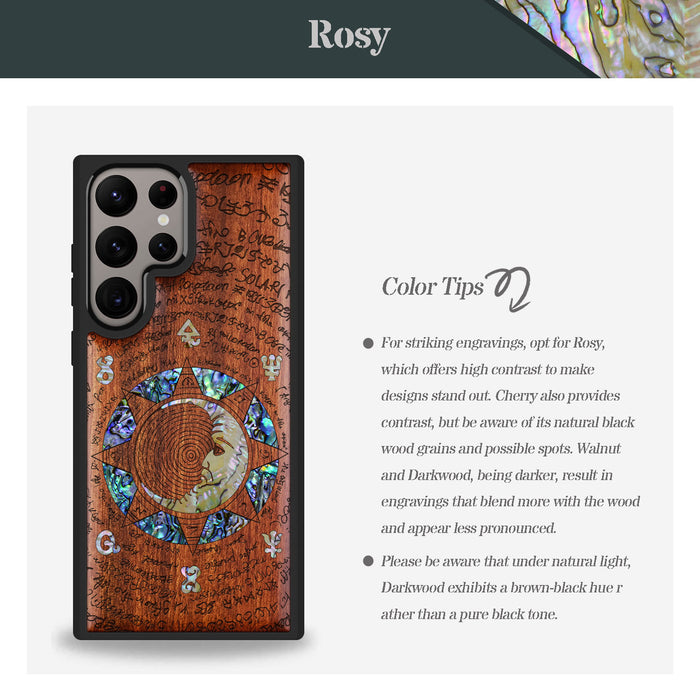 A Manuscript Enigma, Hand-Inlaid Wood & Mother of Pearl Case - Artisanal Cover for Samsung Galaxy