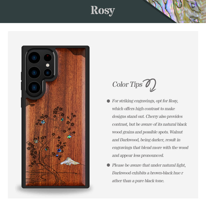 Cherry Blossom, Hand-Inlaid Wood & Mother of Pearl Case - Artisanal Cover for Samsung Galaxy