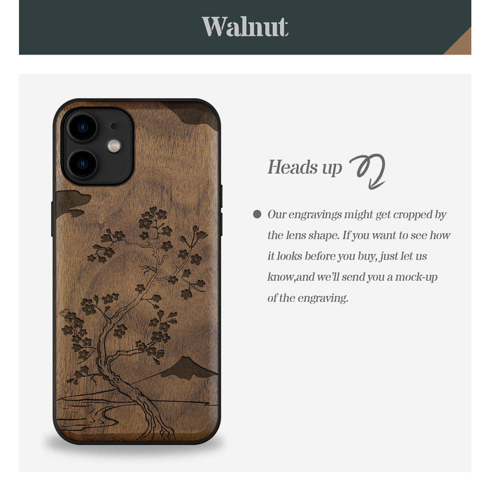 Ethereal Blossoms, Classic Engraved Wood & TPU Case - Artisanal Cover for Apple iPhone