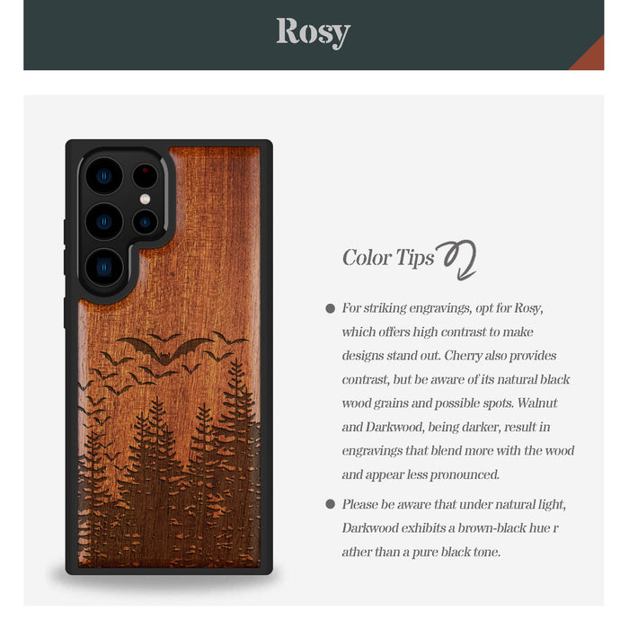 Bats Over the Forest, Classic Engraved Wood & TPU Case - Artisanal Cover for Samsung Galaxy