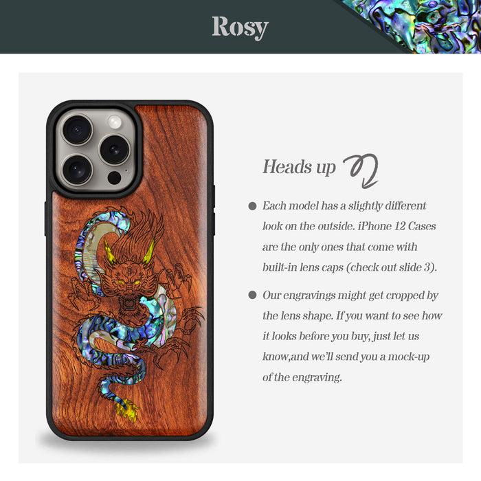 The Oriental Dragon, Hand-Inlaid Wood & Mother of Pearl Case - Artisanal Cover for Apple iPhone