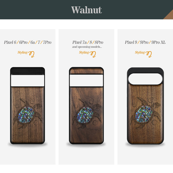 The Maori Turtle, Hand-Inlaid Wood & Mother of Pearl Case - Artisanal Cover for Google Pixel