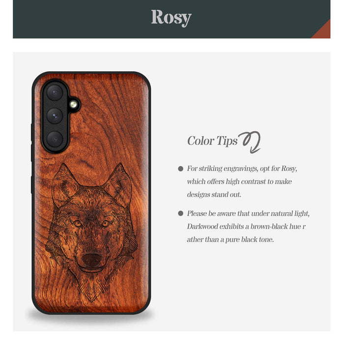 Realistic Wolf Linework Art, Classic Engraved Wood & TPU Case - Artisanal Cover for Samsung Galaxy