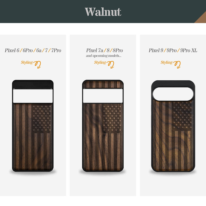 The Classic American Flag, Classic Engraved Wood & TPU Case - Artisanal Cover for Google Pixel