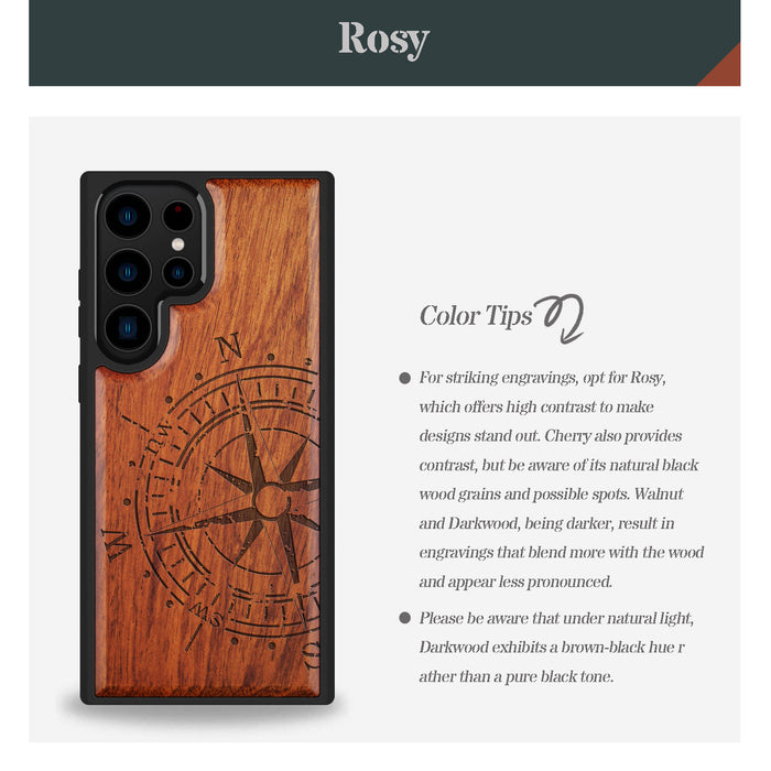 The Incomplete Compass, Classic Engraved Wood & TPU Case - Artisanal Cover for Samsung Galaxy