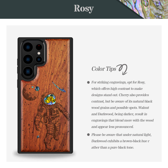 A Celestial Odyssey, Hand-Inlaid Wood & Mother of Pearl Case - Artisanal Cover for Samsung Galaxy