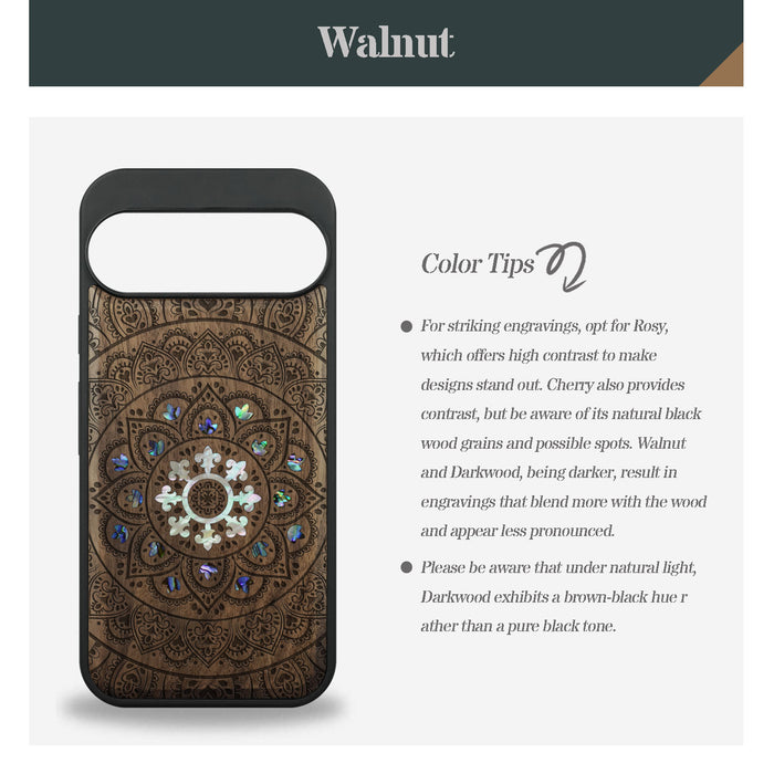 The Indian Mandala, Hand-Inlaid Wood & Mother of Pearl Case - Artisanal Cover for Google Pixel