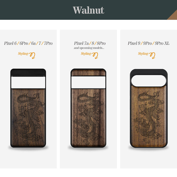 The Majestic Chinese Dragon, Classic Engraved Wood & TPU Case - Artisanal Cover for Google Pixel