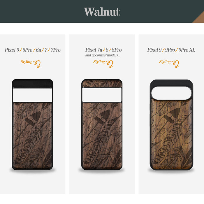 The Feathered Array, Classic Engraved Wood & TPU Case - Artisanal Cover for Google Pixel