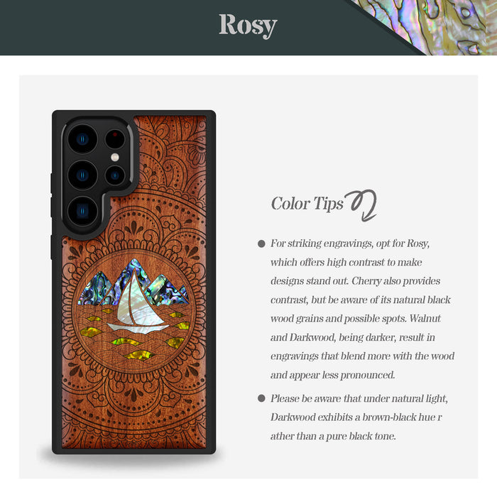 Oceanic Mandala Calm, Hand-Inlaid Wood & Mother of Pearl Case - Artisanal Cover for Samsung Galaxy