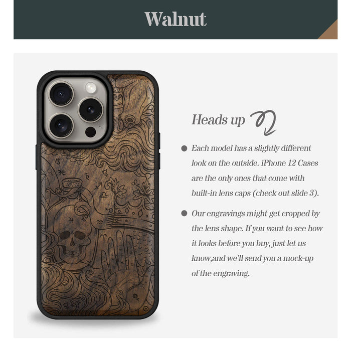 Zodiac Mystique, Classic Engraved Wood & TPU Case - Artisanal Cover for Apple iPhone