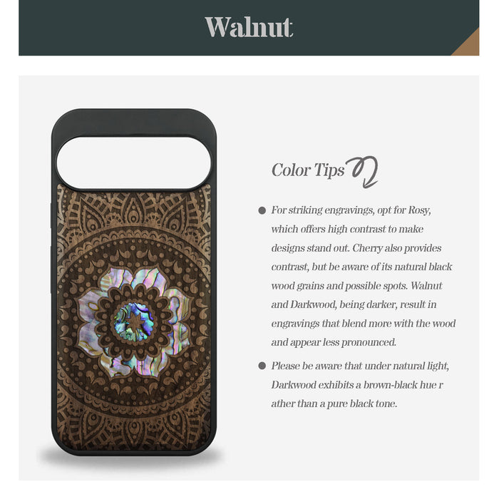 The Indian Floral Mandala, Hand-Inlaid Wood & Mother of Pearl Case - Artisanal Cover for Google Pixel