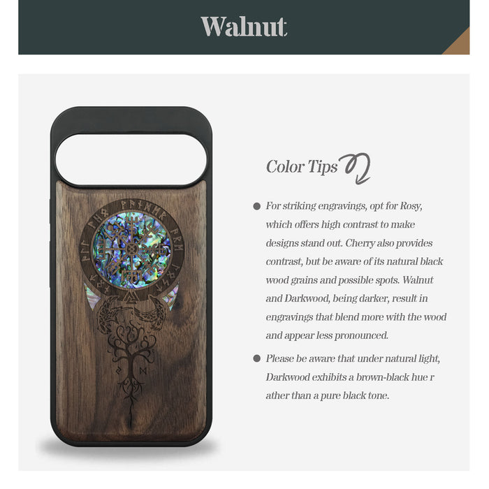 Eternal Compass Roots, Hand-Inlaid Wood & Mother of Pearl Case - Artisanal Cover for Google Pixel