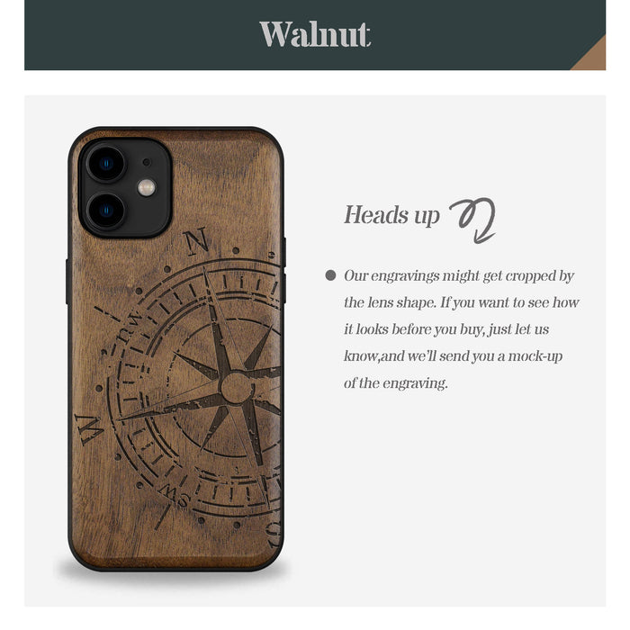 The Incomplete Compass, Classic Engraved Wood & TPU Case - Artisanal Cover for Apple iPhone