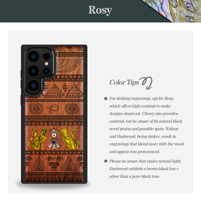 The Symbols of Egypt, Hand-Inlaid Wood & Mother of Pearl Case - Artisanal Cover for Samsung Galaxy