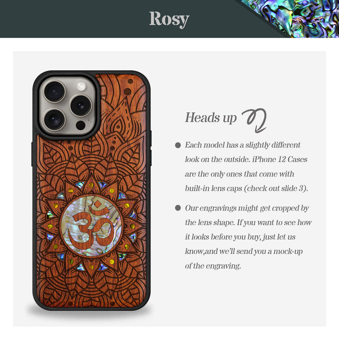 Harmony's Whisper Mandala, Hand-Inlaid Wood & Mother of Pearl Case - Artisanal Cover for Apple iPhone