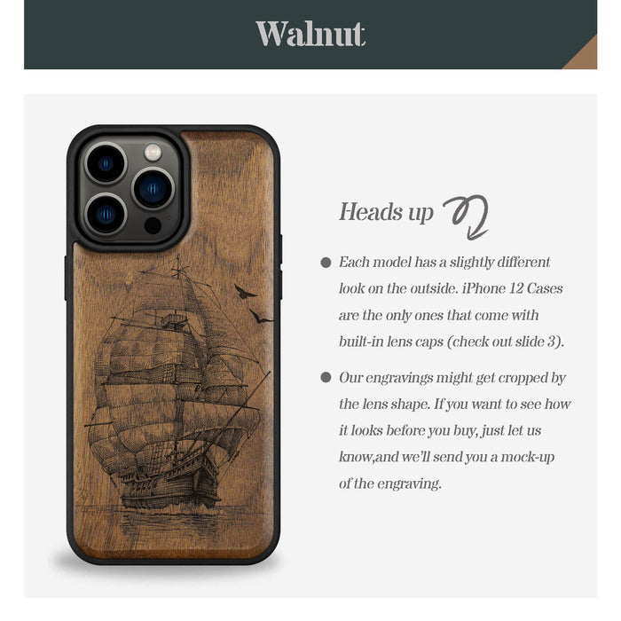 Sailboat on the Sea, Classic Engraved Wood & TPU Case - Artisanal Cover for Apple iPhone