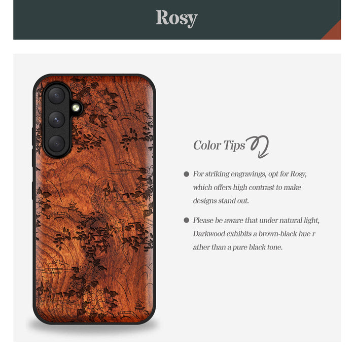 Oriental Elegance, Classic Engraved Wood & TPU Case - Artisanal Cover for Samsung Galaxy