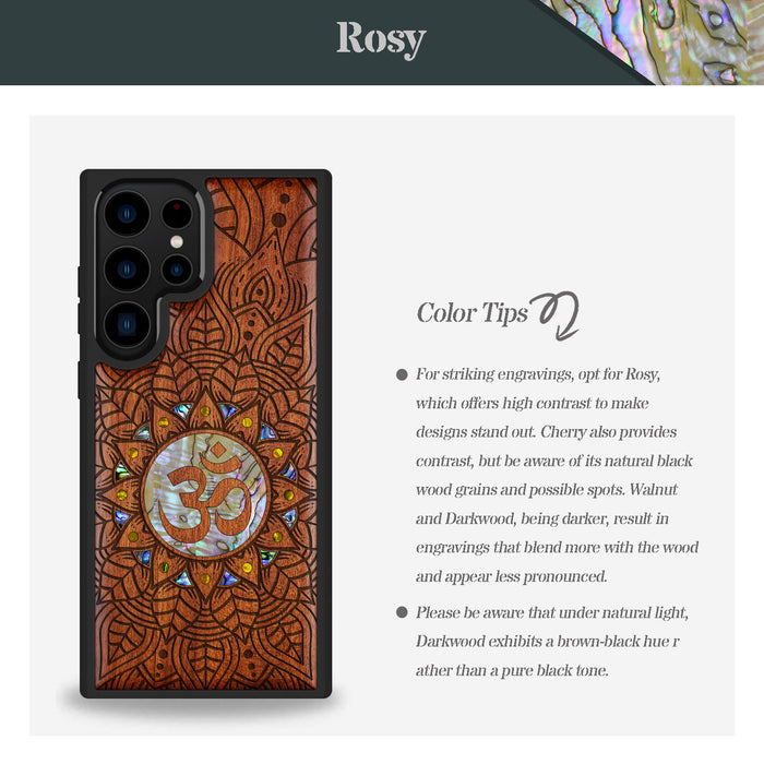 Harmony's Whisper Mandala, Hand-Inlaid Wood & Mother of Pearl Case - Artisanal Cover for Samsung Galaxy