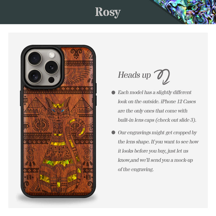 Eternal Watcher, Hand-Inlaid Wood & Mother of Pearl Case - Artisanal Cover for Apple iPhone