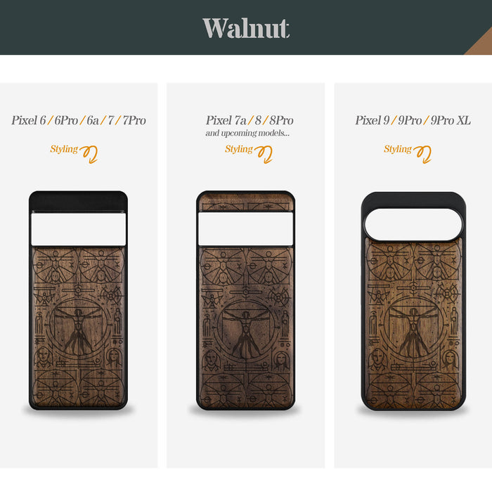 Vitruvian Man, Classic Engraved Wood & TPU Case - Artisanal Cover for Google Pixel