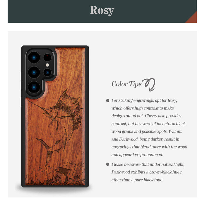 The Soaring Marlin, Classic Engraved Wood & TPU Case - Artisanal Cover for Samsung Galaxy