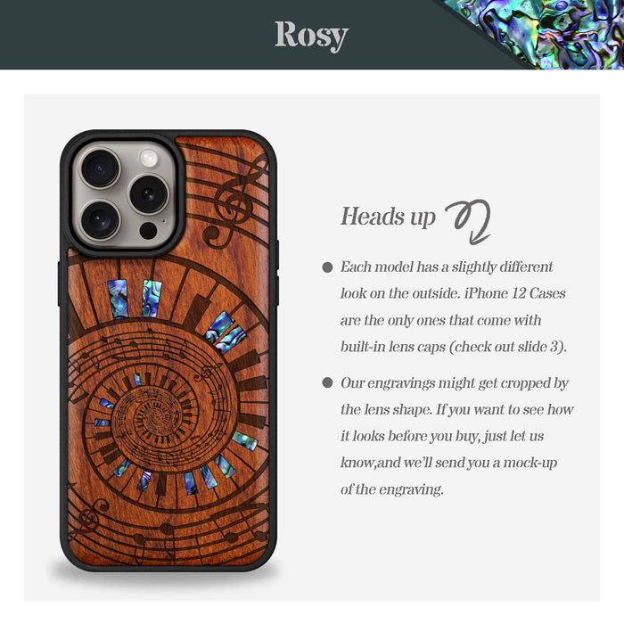 A Spiral Symphony, Hand-Inlaid Wood & Mother of Pearl Case - Artisanal Cover for Apple iPhone