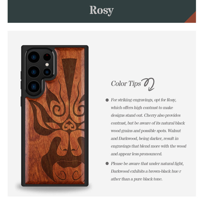 The Chinese Opera Mask, Classic Engraved Wood & TPU Case - Artisanal Cover for Samsung Galaxy