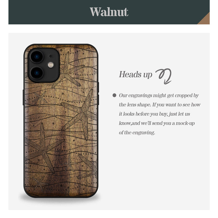 The Starfish Tapestry, Classic Engraved Wood & TPU Case - Artisanal Cover for Apple iPhone