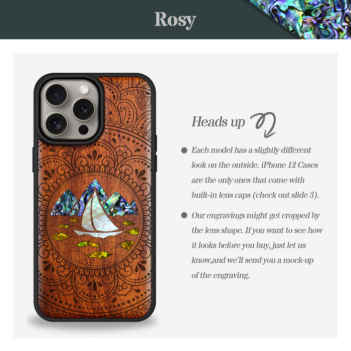 Oceanic Mandala Calm, Hand-Inlaid Wood & Mother of Pearl Case - Artisanal Cover for Apple iPhone