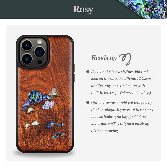 The Enchanting World of Mushrooms and Wildflowers, Hand-Inlaid Wood & Mother of Pearl Case - Artisanal Cover for Apple iPhone