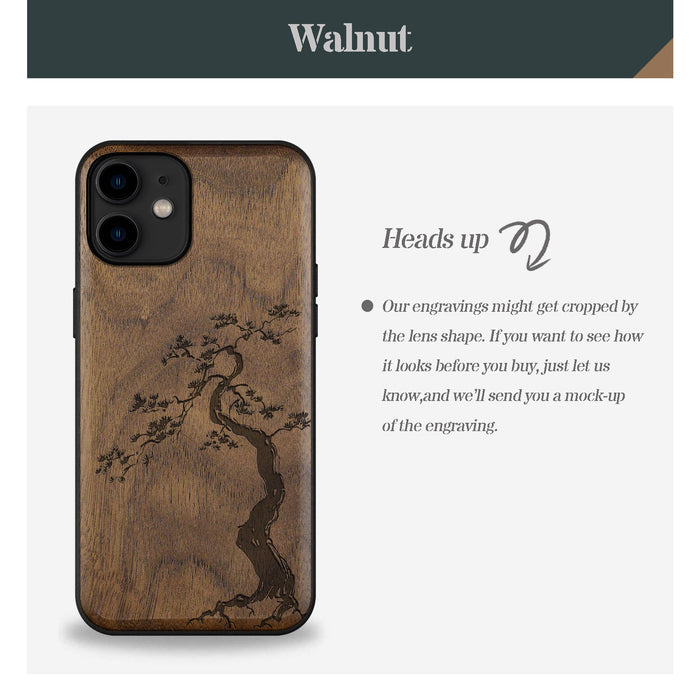 The Majestic Pine Tree, Classic Engraved Wood & TPU Case - Artisanal Cover for Apple iPhone