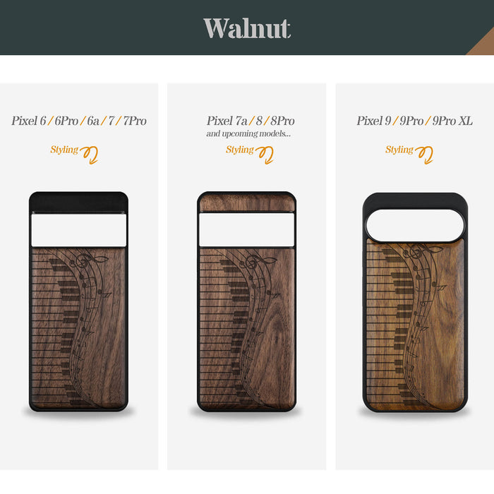 Melodic Waves, Classic Engraved Wood & TPU Case - Artisanal Cover for Google Pixel