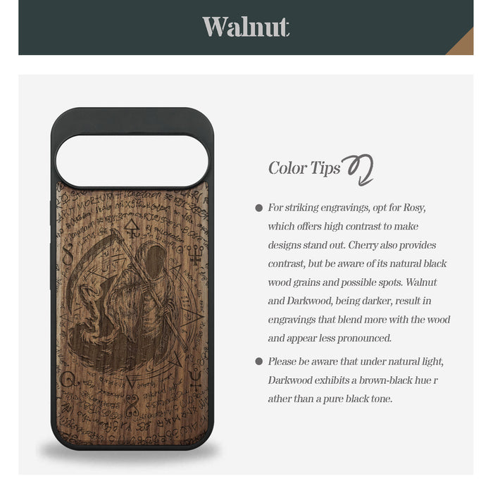 The Reaper's Scythe, Classic Engraved Wood & TPU Case - Artisanal Cover for Google Pixel