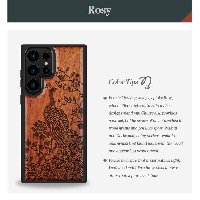 The Majestic Asian Peacock, Classic Engraved Wood & TPU Case - Artisanal Cover for Samsung Galaxy