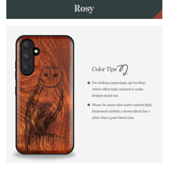 The Majestic Barn Owl, Classic Engraved Wood & TPU Case - Artisanal Cover for Samsung Galaxy