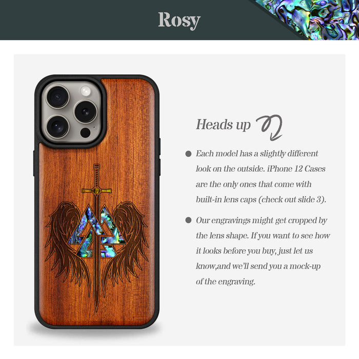 Wings of Valor Essence, Hand-Inlaid Wood & Mother of Pearl Case - Artisanal Cover for Apple iPhone