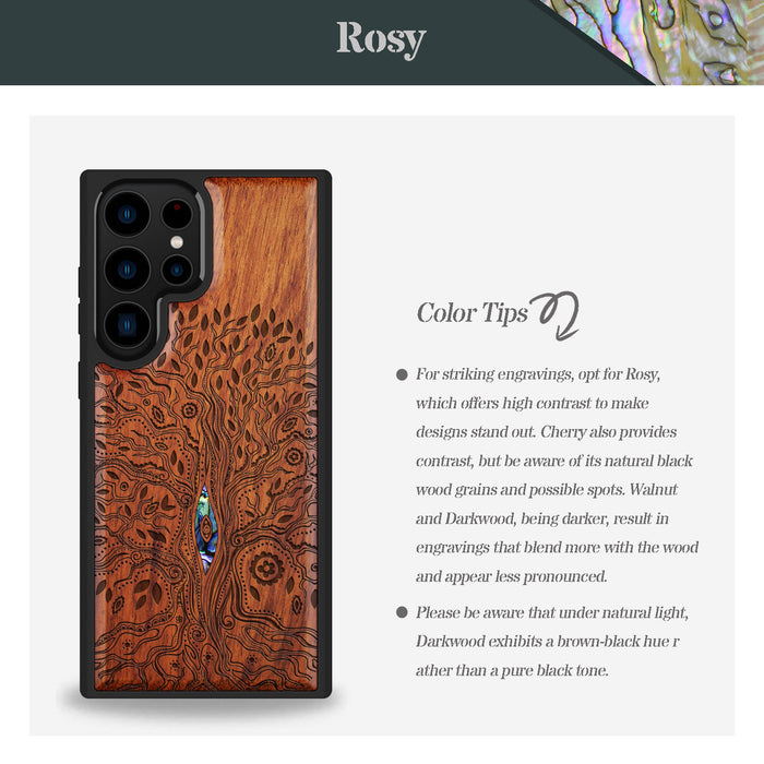 The Line Art Tree of Life, Hand-Inlaid Wood & Mother of Pearl Case - Artisanal Cover for Samsung Galaxy