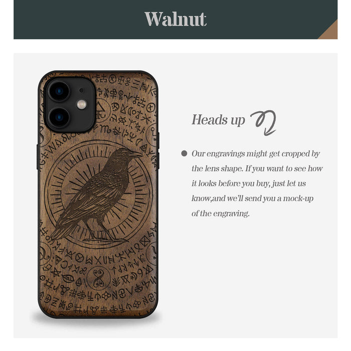 The Haloed Crow, Classic Engraved Wood & TPU Case - Artisanal Cover for Apple iPhone