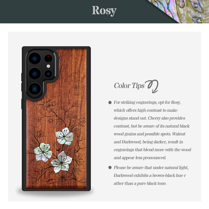 Whispering Sakura Blooms, Hand-Inlaid Wood & Mother of Pearl Case - Artisanal Cover for Samsung Galaxy