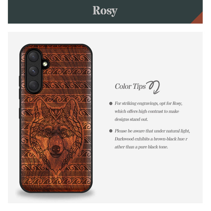 The Mystical Canine, Classic Engraved Wood & TPU Case - Artisanal Cover for Samsung Galaxy