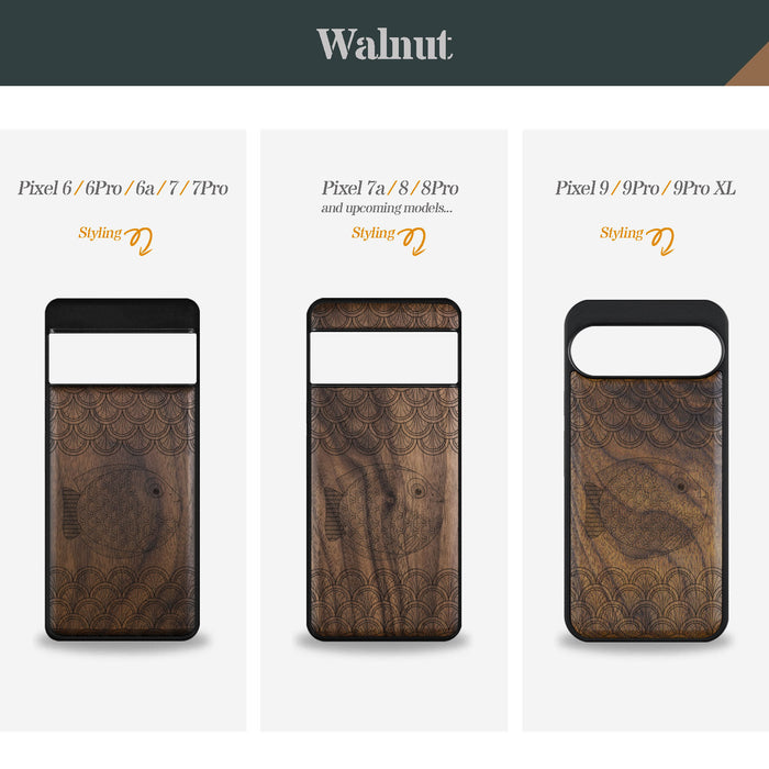 Delicate Doodles of the Deep, Classic Engraved Wood & TPU Case - Artisanal Cover for Google Pixel