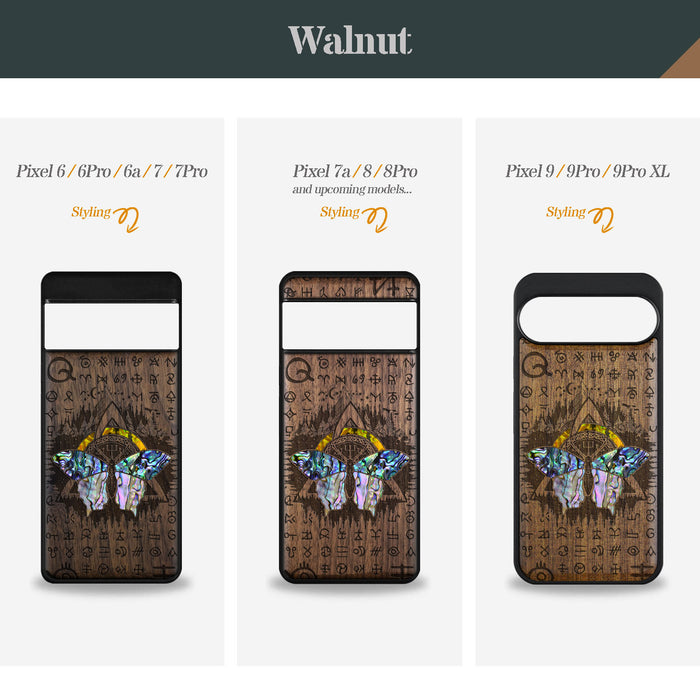 Celtic Butterfly, Hand-Inlaid Wood & Mother of Pearl Case - Artisanal Cover for Google Pixel