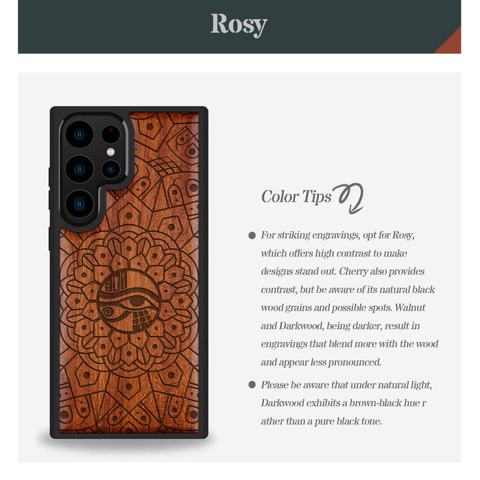 Mandala Eye of Horus, Classic Engraved Wood & TPU Case - Artisanal Cover for Samsung Galaxy