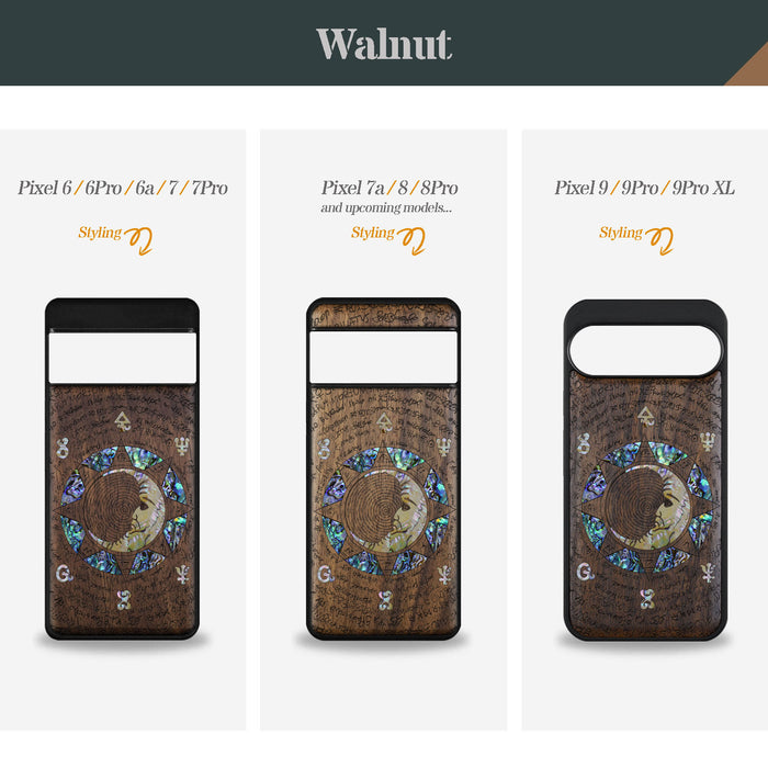 A Manuscript Enigma, Hand-Inlaid Wood & Mother of Pearl Case - Artisanal Cover for Google Pixel
