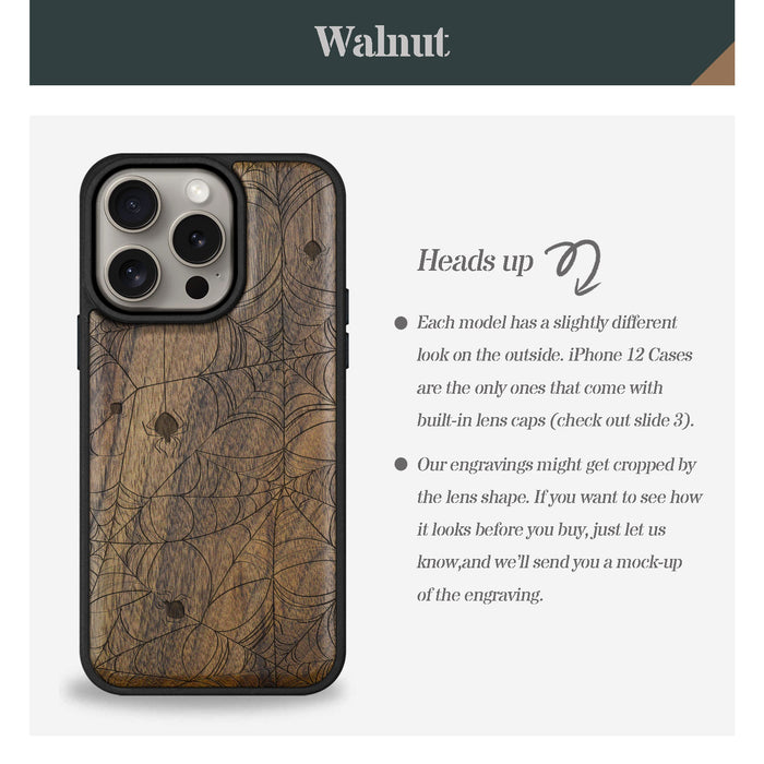 The Web Spinner's Craft, Classic Engraved Wood & TPU Case - Artisanal Cover for Apple iPhone