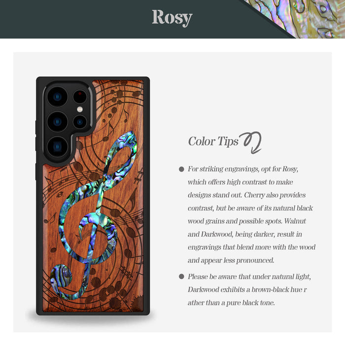 The Grand Clef and Musical Notes, Hand-Inlaid Wood & Mother of Pearl Case - Artisanal Cover for Samsung Galaxy