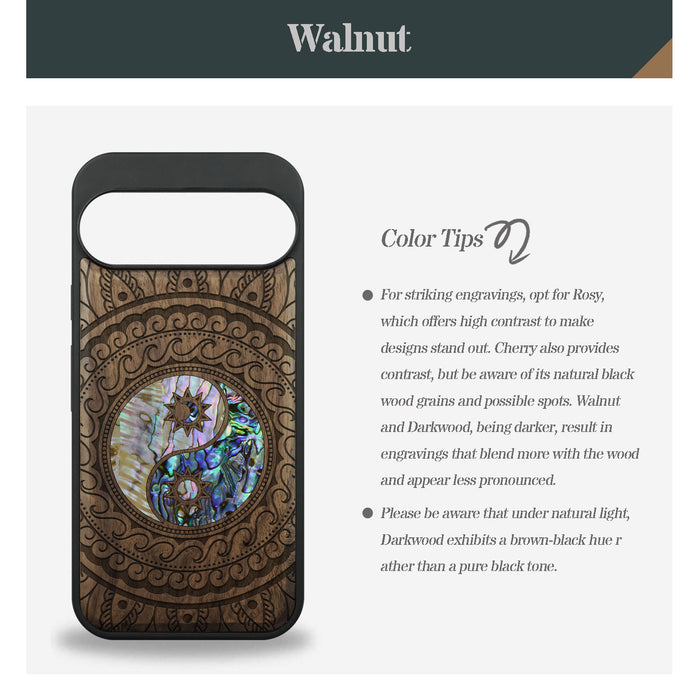 The Yin Yang Paisley, Hand-Inlaid Wood & Mother of Pearl Case - Artisanal Cover for Google Pixel