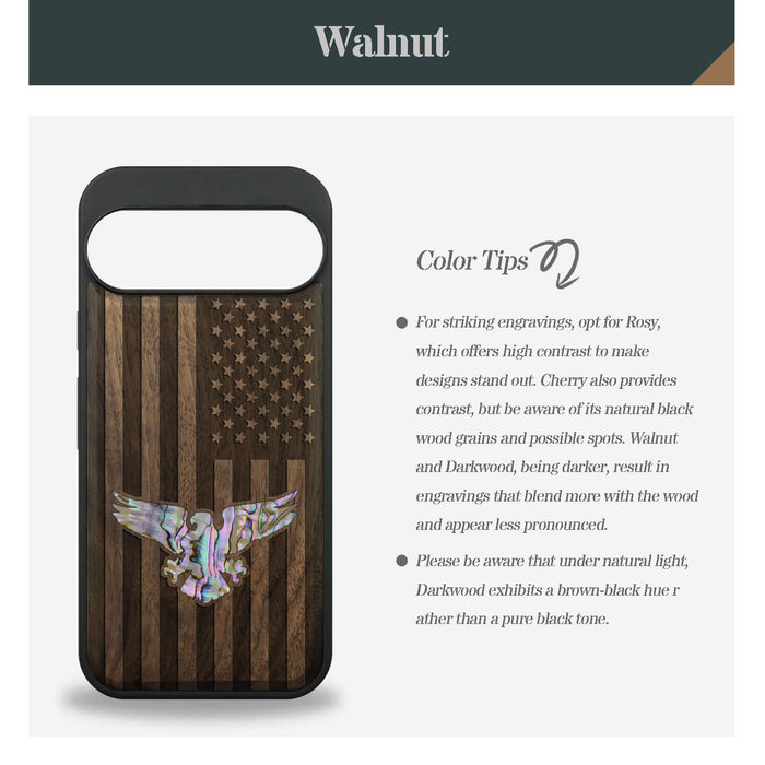 The Eagle and the Stars, Hand-Inlaid Wood & Mother of Pearl Case - Artisanal Cover for Google Pixel