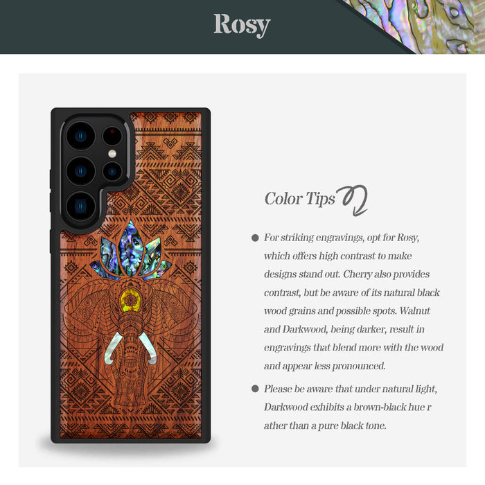 The African Elephant, Hand-Inlaid Wood & Mother of Pearl Case - Artisanal Cover for Samsung Galaxy